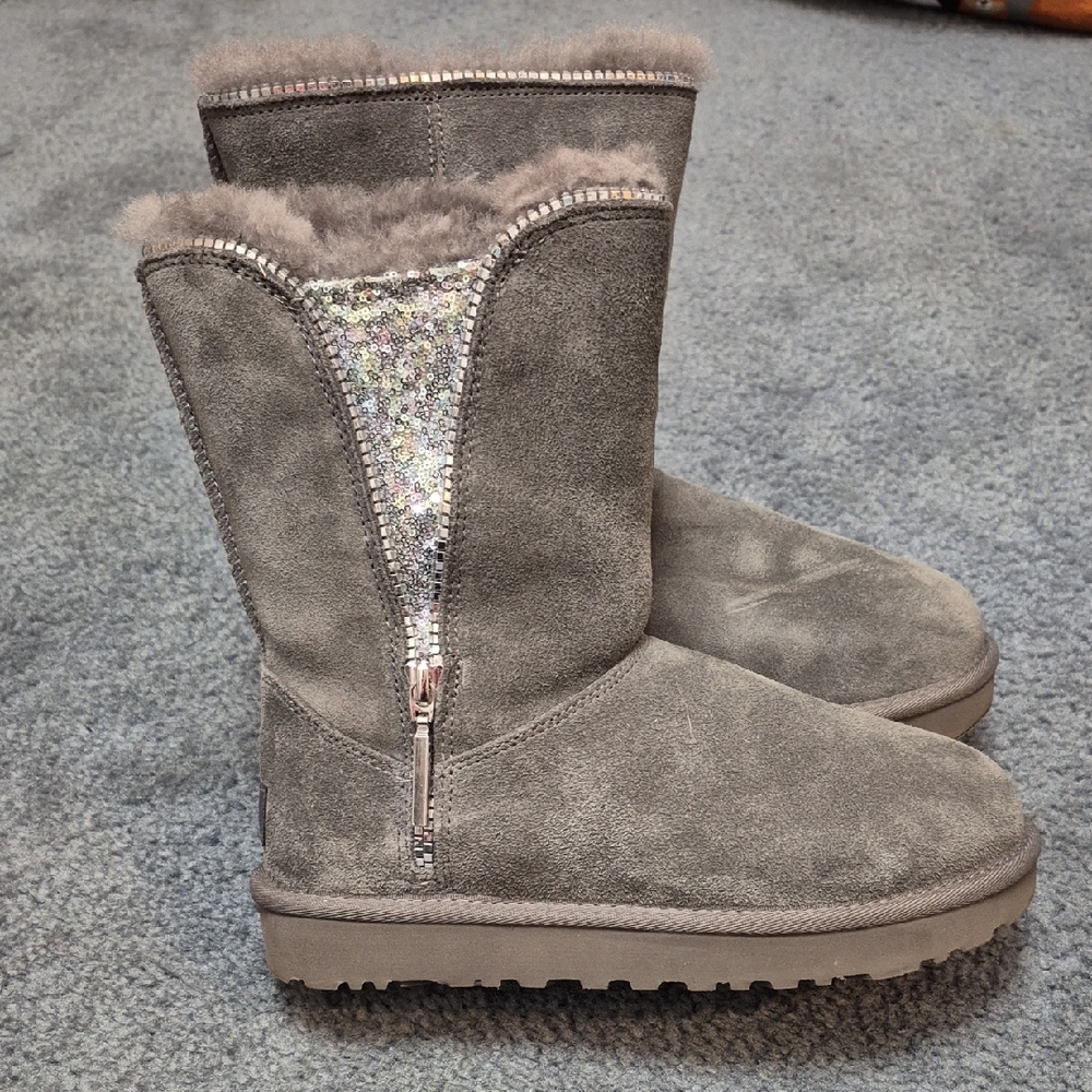 UGG Gray Winter Boots with Silver Sparkle